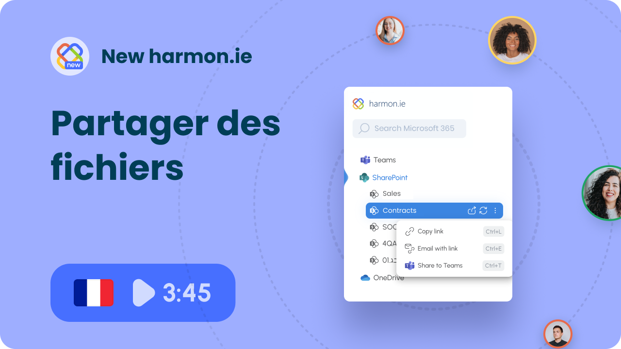 Partager des fichiers Microsoft 365 par email ou en Teams avec New harmon.ie